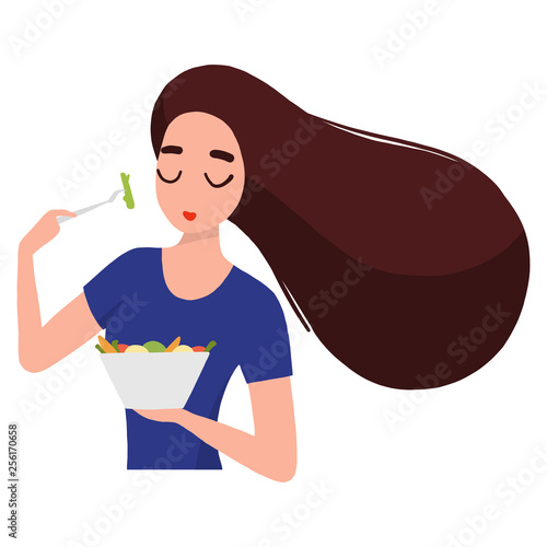 Woman eating salad