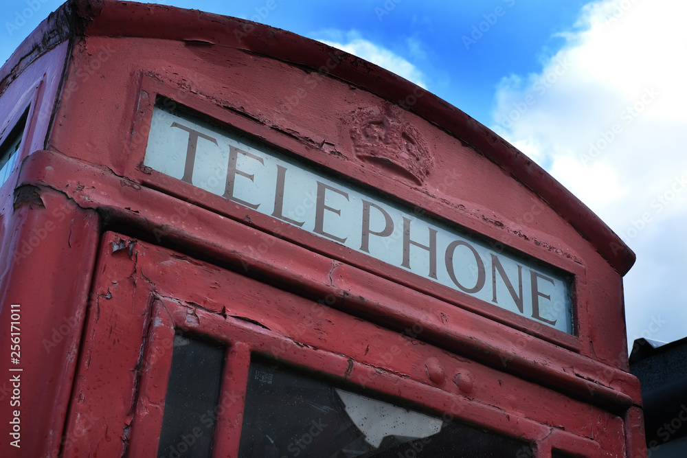 Old British telephone box. Detail. Old British telephone box. Detail.