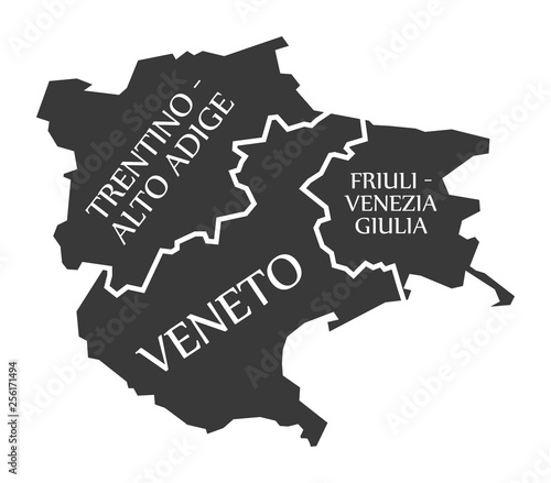Trentino - Alto Adige - Veneto - Friuli - Venezia - Giulia region map Italy