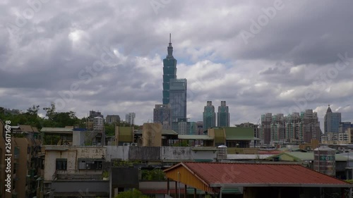 cloudy day taipei cityscape downtown rooftop slow motion panorama 4k taiwan photo