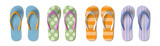 Set of colored Flip flops with different patterns - summer, beach slippers