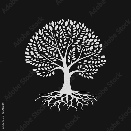Tree silhouette with root , logo design template