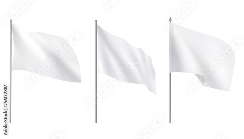Realistic white advertising textile flags, various clean empty white mockup photo