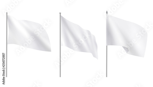 Realistic white advertising textile flags, various clean empty white mockup