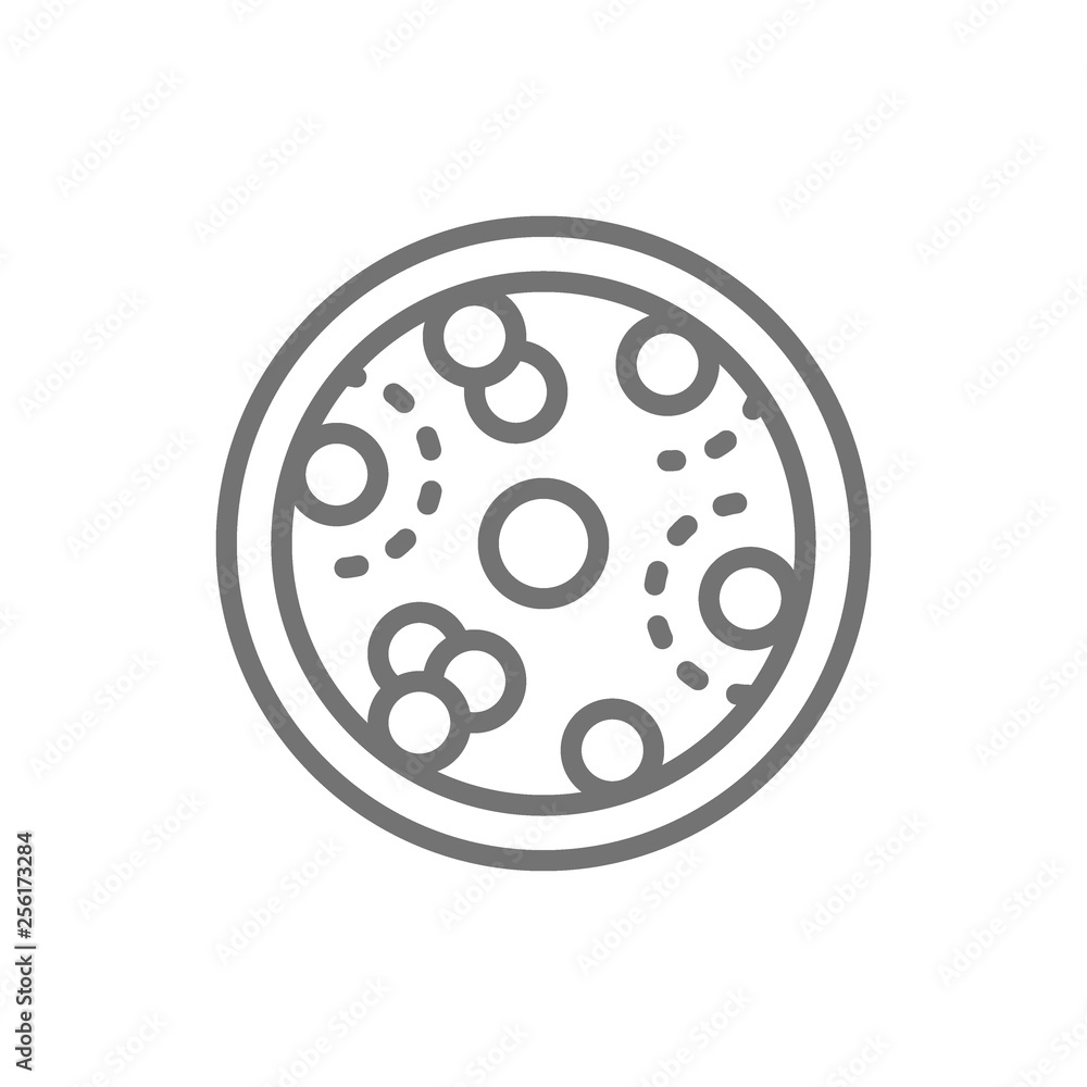 Leukemia, blood cells with cancer virus, oncology line icon. Leukemia, blood cells with cancer virus, oncology line icon.