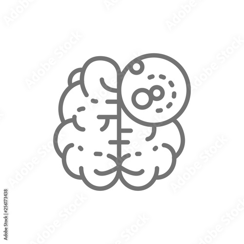 Brain cancer, malignant tumor, oncology line icon.