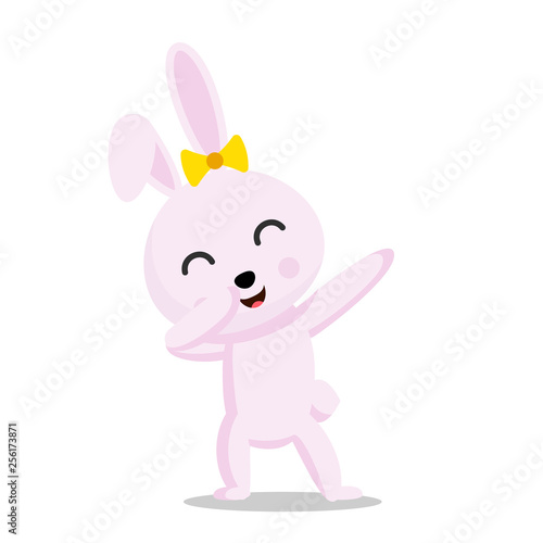 Pink Easter rabbit or bunny is doing dabbing