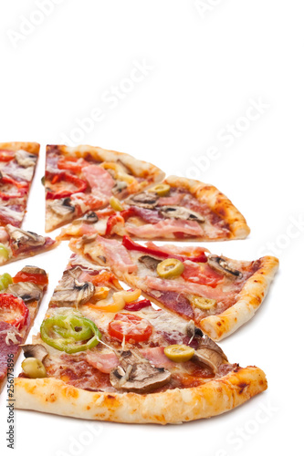  Slices of Pepperoni and Vegetable Pizza isolated on white 
