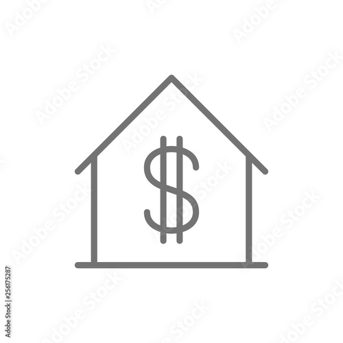 House with dollar sign, sale of apartment line icon.