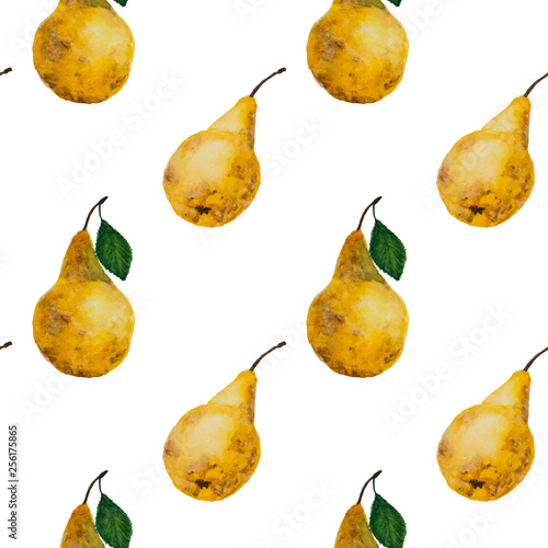 vector seamless pattern of hand drawing watercolor ripe pears