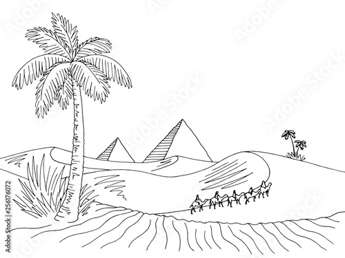 Desert graphic black white landscape sketch illustration vector