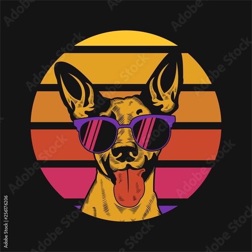 Dog Sunset Retro Vector illustration