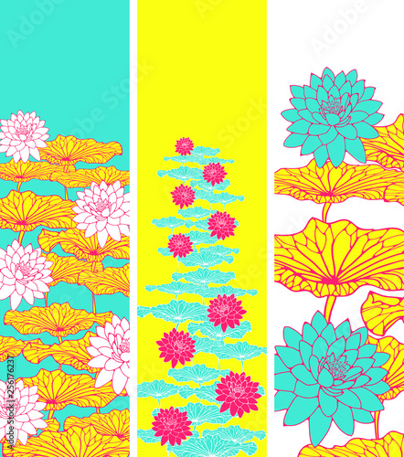 floral bookmarks with lotus pattern in bright yellow pink