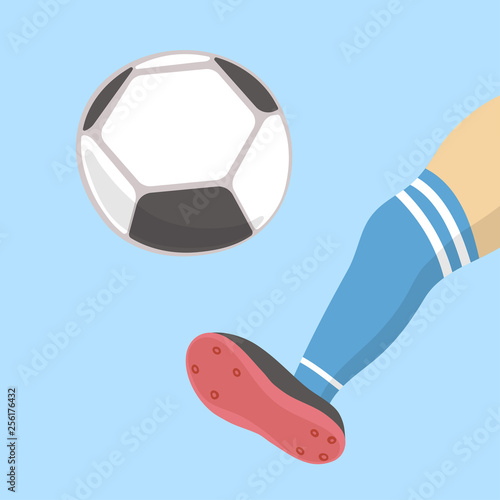 Soccer ball cartoon flying to the opponent's goal from a football kick. Championship. Vector illustration.