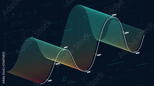 Financial analysis of complex databases, technology concept wave big data threads, abstract finance background
