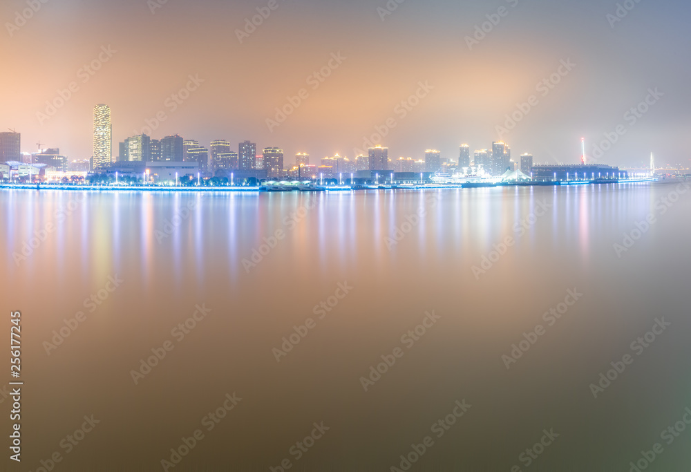 City night view on the Huangpu River in Shanghai