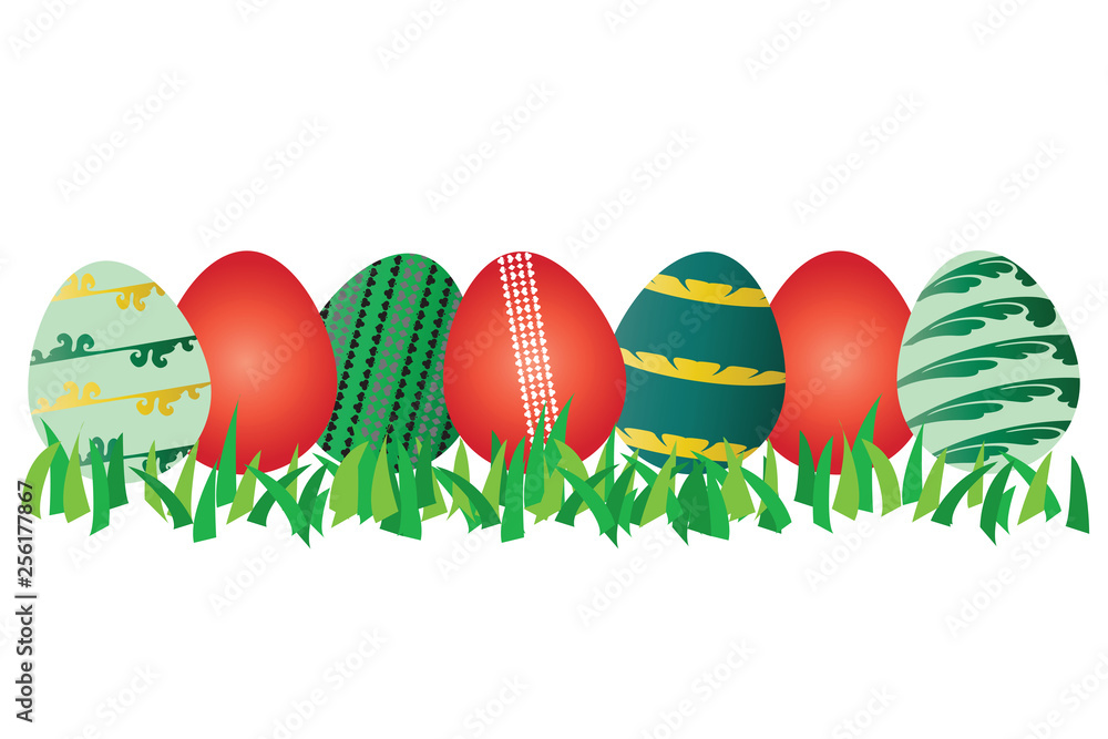 set of Easter eggs vector on green grass isolated on white background