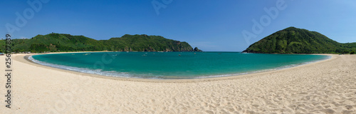 Panorama tropical paradise mawun beach with white sand and travel tourism wide panorama background concept, Lombok Indonesia