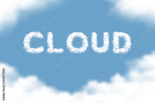 Cloud text with Cloud or smoke pattern design illustration isolated float on blue sky gradients background, vector eps 10