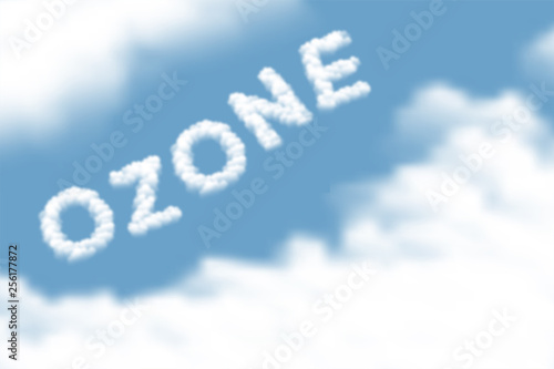 Ozone text Cloud or smoke pattern design illustration isolated float on blue sky gradients background, vector eps 10