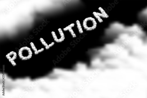 Pollution text Cloud or smoke pattern, PM 2.5 Dirty dust concept design illustration isolated float on dark sky background, vector eps 10