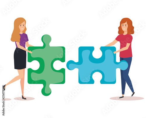 couple girls with puzzle pieces