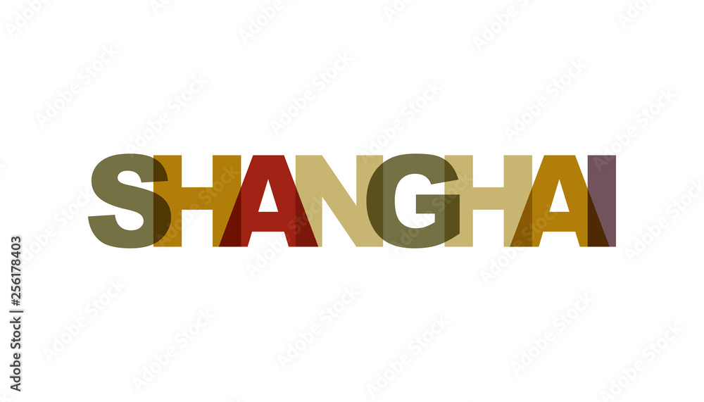 Shanghai, phrase overlap color no transparency. Concept of simple text for typography poster, sticker design, apparel print, greeting card or postcard. Graphic slogan isolated on white background. Shanghai, phrase overlap color no transparency. Concept of simple text for typography poster, sticker design, apparel print, greeting card or postcard. Graphic slogan isolated on white background.