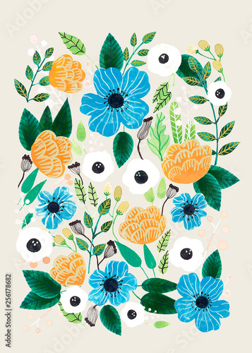 Blue and orange flowers