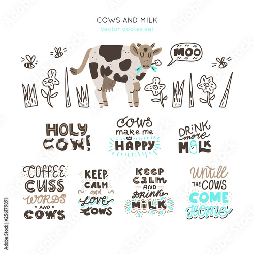 Cows and Milk vector set