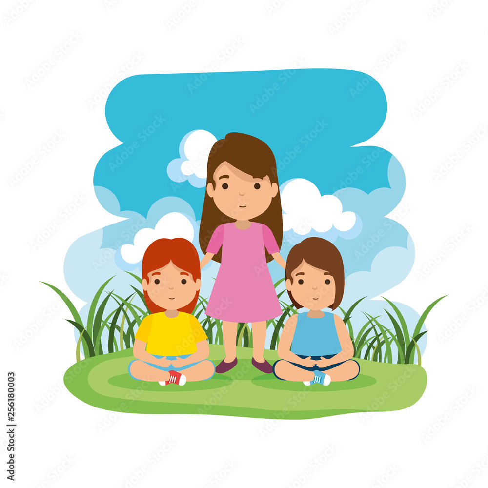 mother with daughters in the camp