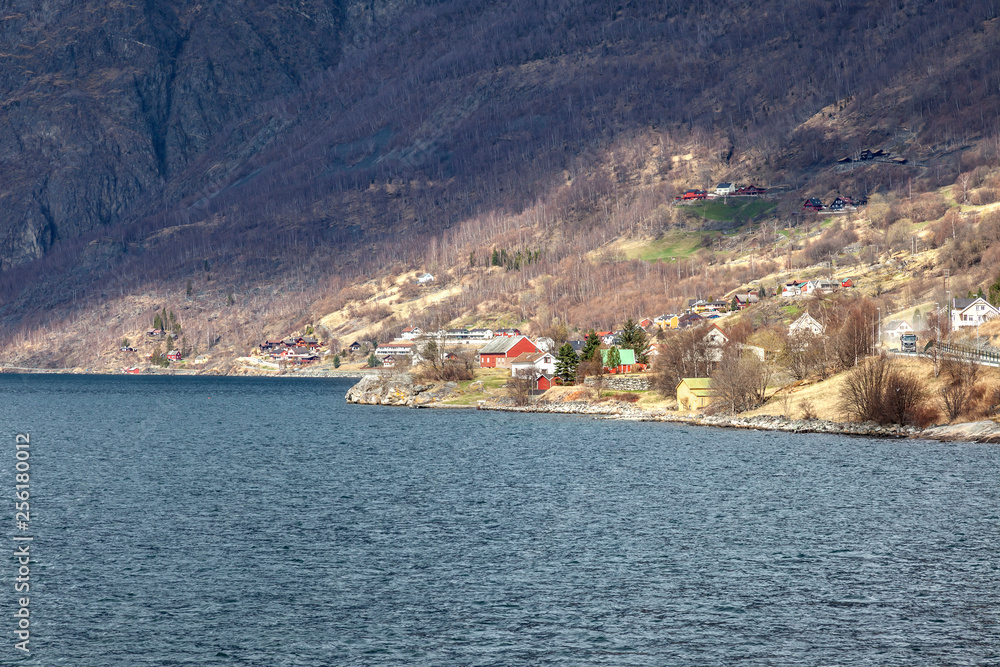 Norway. The village on the shore of the Sognefjord fjord