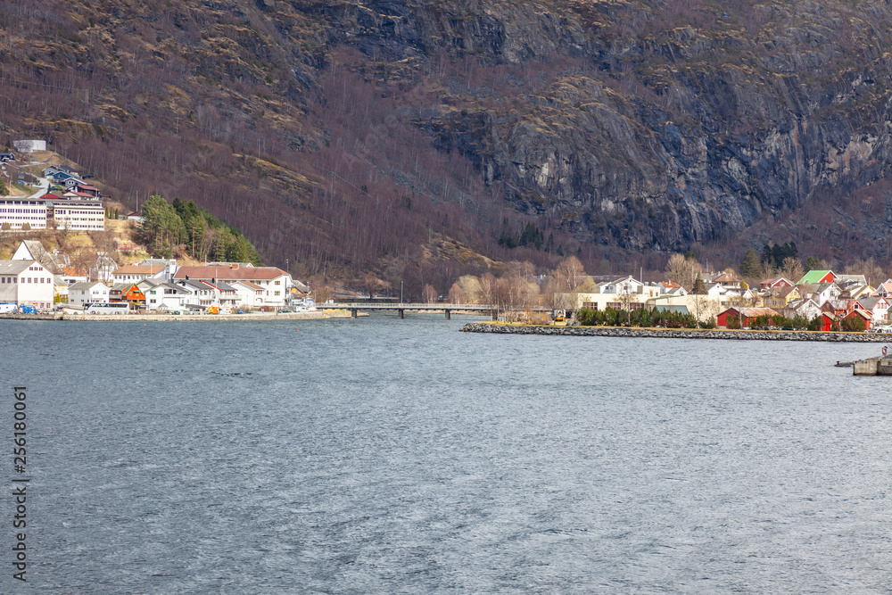 Fototapeta premium Norway. The village on the shore of the Sognefjord fjord