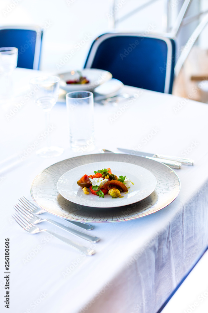 dinner table setting on the yacht