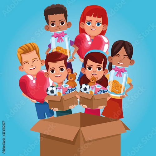 Kids donation and charity cartoon