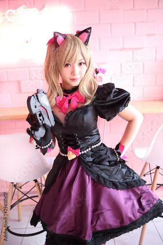 Fotografie Japan anime cosplay , portrait of girl cosplay in pink room background