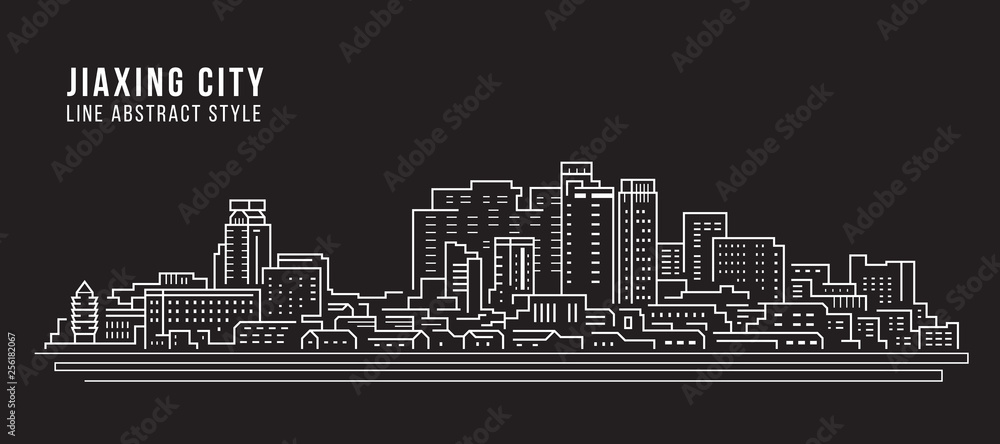 Cityscape Building Line art Vector Illustration design -  Jiaxing city