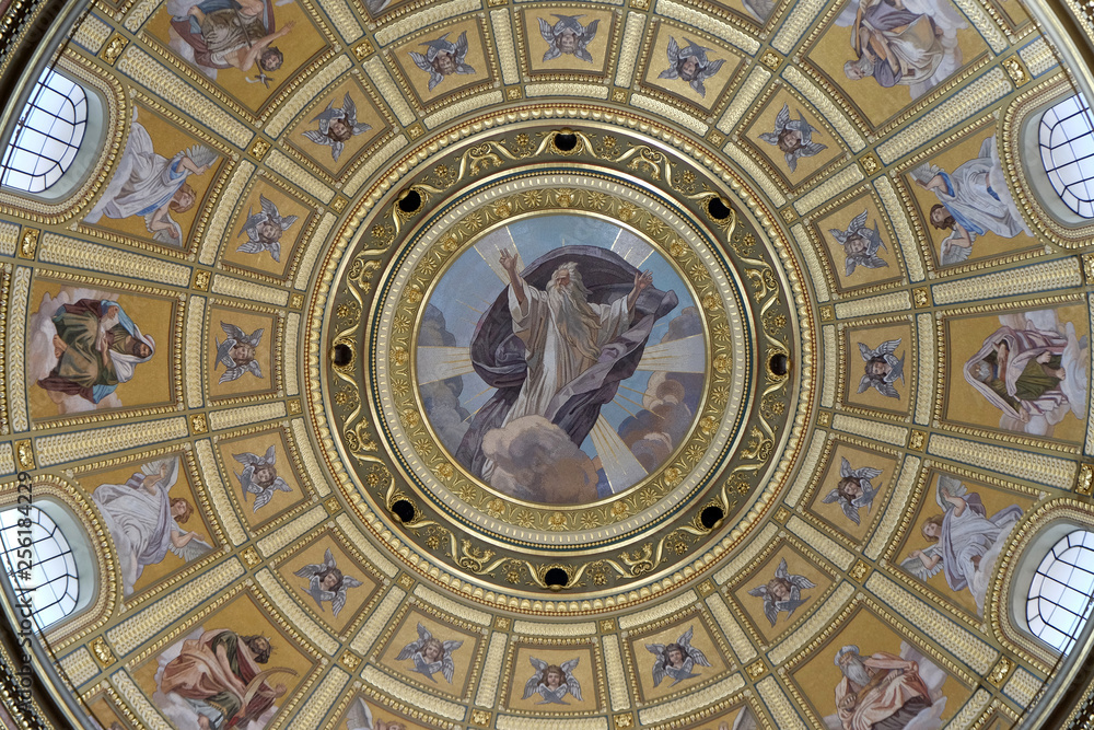 Dome painting of St. Stephen`s Basilica in Budapest, Hungary