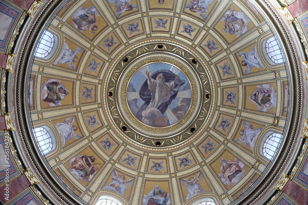 Dome painting of St. Stephen`s Basilica in Budapest, Hungary
