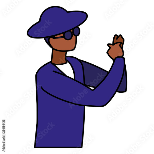 black musician jazz with hat and sunglasses