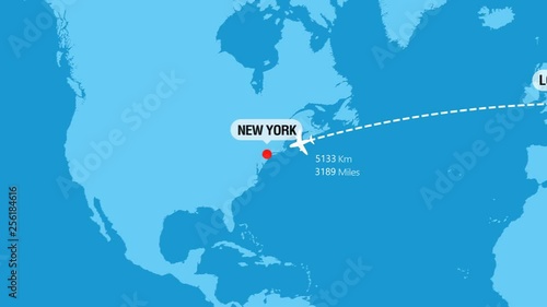 London to New York Flight Travel Route