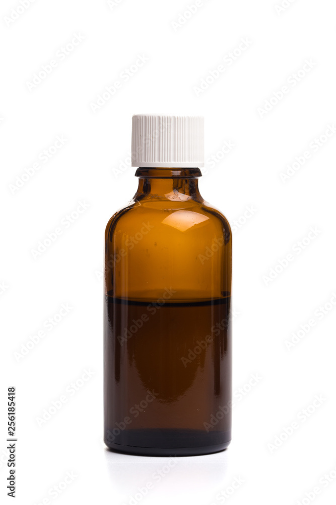 Medical glass bottle on a white background