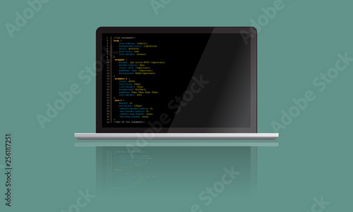 Laptop front view mockup. Realistic color styleVector illustration. photo