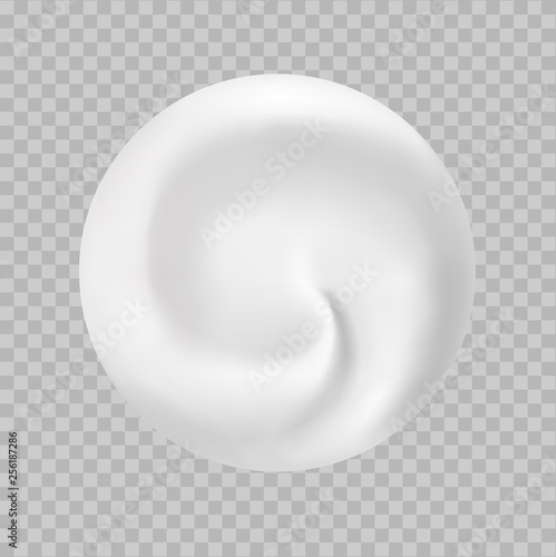Vector realistic round swirl background. Yogurt, milk or dessert. White cosmetics cream Curl, whirlpool and vortex. Cream jar isolated on white. Top view. 3d. eps 10.
