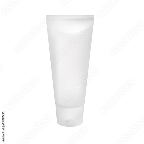 3d vector plastic tube with cap for cosmetics, toothpaste, medicine creme,  lotion etc. Front side view. Realistic package solated on white background. EPS 10.