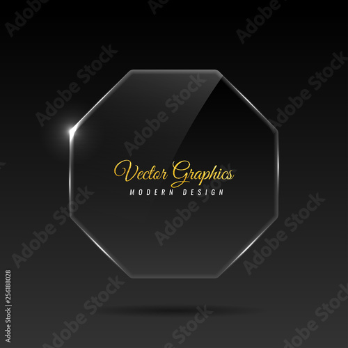 Octagonal glass banner. Transparent billboard with highlights. EPS10 vector