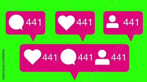 Social Media Concept Like Comment and Follower in Bubble and Counter Set on Green Background 4K Animation