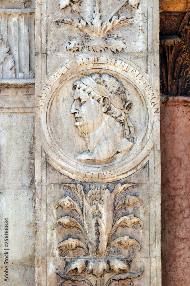 Effigy of Emperor Titus from Loggia del Consiglio corner. A beautiful example of reinassance art and architecture in Verona, Italy
