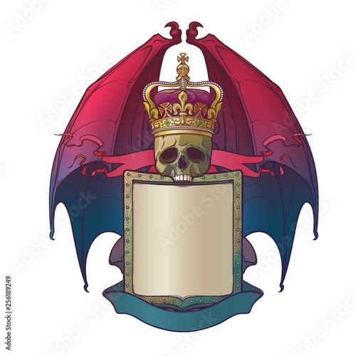 Diabolic coat of arms template. Element for design coat of arms, logo, emblem and tattoo. Color linear drawing isolated on a background.. EPS10 vector illustration