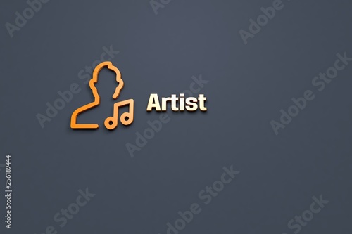 Text Artist with orange 3D illustration and grey background