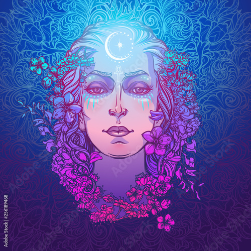 White goddess of european culture. Symbol of femininity, motherhood birth and death. Known in different cultures as Persephone, Eostre, Arianrhod, Isis and others. Art Print. EPS10 vector illustration